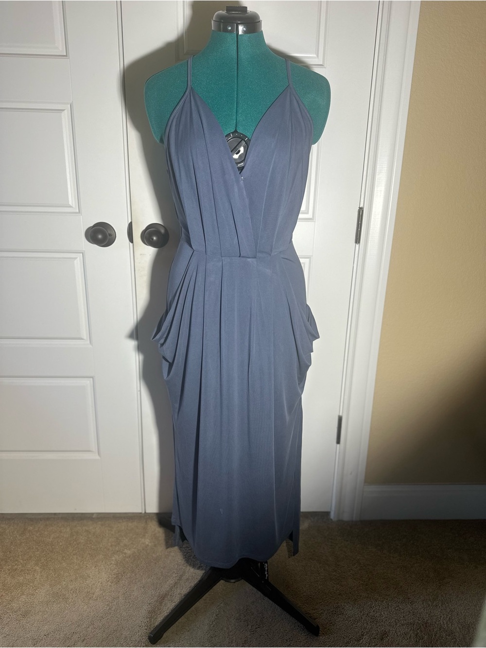 Annabelle Slate Blue Pleated Midi Dress